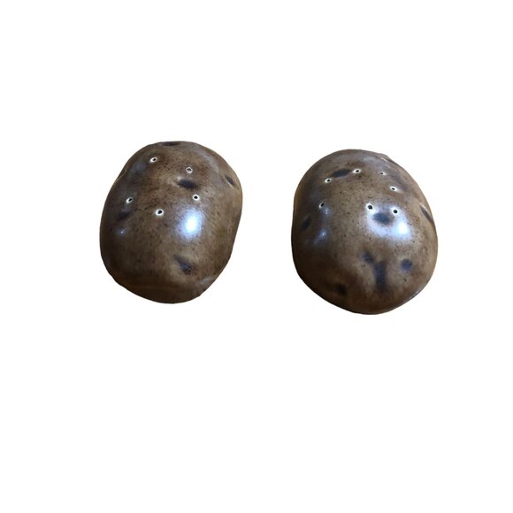 Salt Pepper Shaker Baked Potato Shaped Set VTG Ceramic 1970s Kitchen Table Serve - Picture 3 of 6